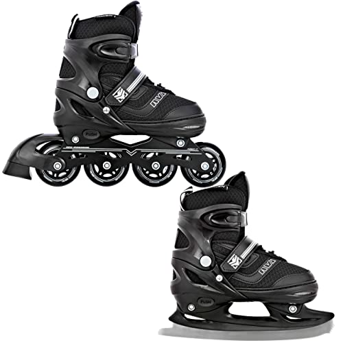 Inline Skates Inliner Raven Drill verstellbar optional als 2in1 (Black mit Kufen, 38-41 (23,5-26,5cm)) von RAVEN