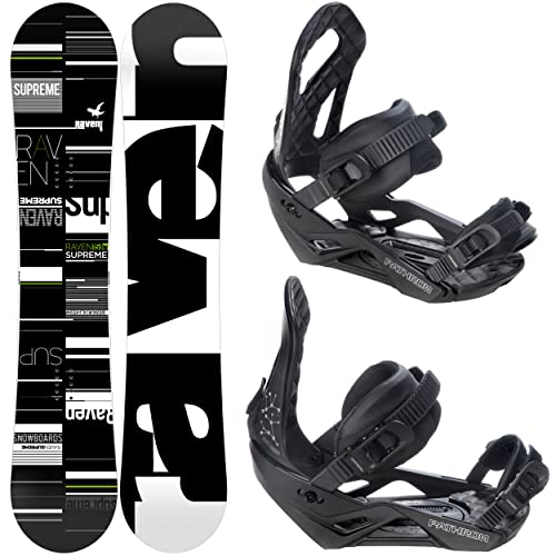 RAVEN Snowboard Set: Snowboard Supreme Black/Green + Bindung Pathron at, CT oder Rage MP180 (152cm Wide, Pathron at L/XL (43-48)) von RAVEN