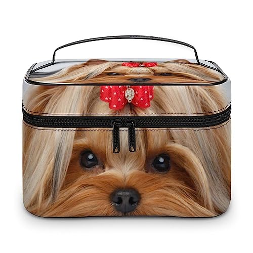 RBAZYFXUJ Kosmetiktasche, afrikanisches Patchwork-Muster, Make-up-Tasche, wasserdichte Reise-Kulturtasche für Frauen, Yorkshire Terrier, 25x18x15cm von RBAZYFXUJ