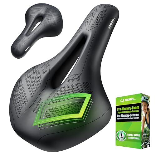 RBRL Fahrradsattel – Bequemer, Breiter Pro-Memory-Foam Sattel mit Doppelte Stoßdämpfung, Wasserdichter Fahrradsattel, Fahrradsitz für MTB, BMX & Rennrad, Komfortabel & Ergonomisch von RBRL