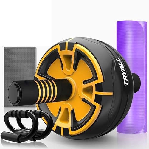 Ab Roller Wheel, Bauchmuskeltrainingsgerät for Bauch- und Rumpfkrafttraining, Heimfitnessgerät for Bauchmuskeltraining (Color : Yellow+Push-up rack+Yoga Mat) von RC-BKKXXEAV