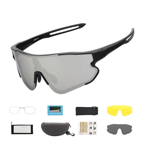 RC-BKKXXEAV Polarisierte Fahrradbrille, UV-geschützte Sport-Sonnenbrille for Herren und Damen, austauschbare Gläser, verstellbare Nasenstütze, Mountainbike(Size:Black frame grey lenses) von RC-BKKXXEAV