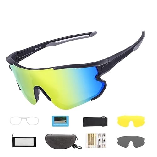 RC-BKKXXEAV Polarisierte Fahrradbrille, UV-geschützte Sport-Sonnenbrille for Herren und Damen, austauschbare Gläser, verstellbare Nasenstütze, Mountainbike(Size:Black grey frame) von RC-BKKXXEAV