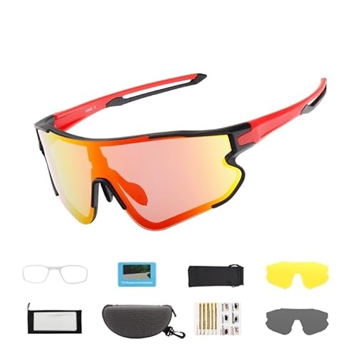 RC-BKKXXEAV Polarisierte Fahrradbrille, UV-geschützte Sport-Sonnenbrille for Herren und Damen, austauschbare Gläser, verstellbare Nasenstütze, Mountainbike(Size:Black red frame) von RC-BKKXXEAV
