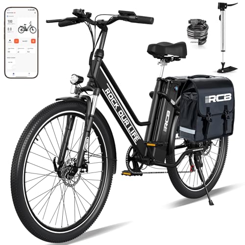 RCB 26" E Bike, 250W Motor, 7 Gang, Reichweite 35-90 km, City Ebike,Doppelscheibenbremsen, Elektro-Mountainbike mit Wasserdichter Fahrradtasche von RCB