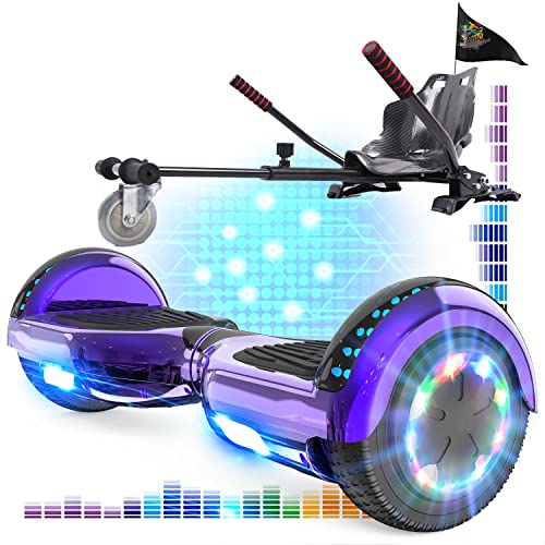 RCB Hoverboard mit Sitz und Hoverkart Set 6,5 Zoll hoverboards für Kinder, Hoverboards mit Bluetooth und LED-Lichtern, Go-Kart Solider Sitz, Geschenk für Kinder von RCB