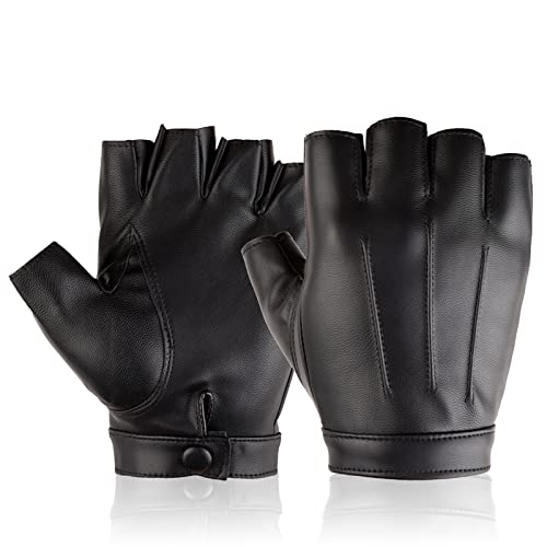 RDWESZOD Fingerlose Handschuhe für Herren, Damen, Teenager, PU-Leder, Outdoor-Sport, Schwarz (Schwarz, XL) von RDWESZOD