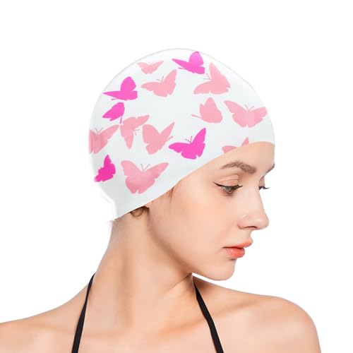 RDWESZOD Swim Cap for Women, Waterproof Flower Printed Long Hair Silicone Swimming Caps (White) von RDWESZOD