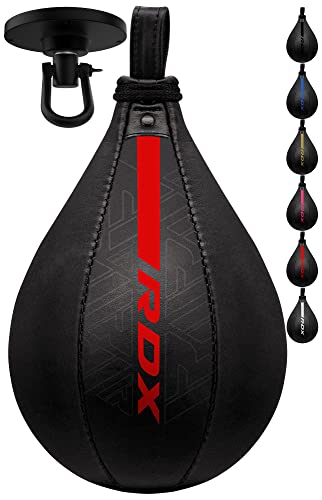 RDX Boxbirne Maya Hide Leder Set, Speedball Hängend, Punchingball Boxing Speed Bag, Geschwindigkeit Ball Boxen Training Trainingsgeräte Gym Fitness von RDX