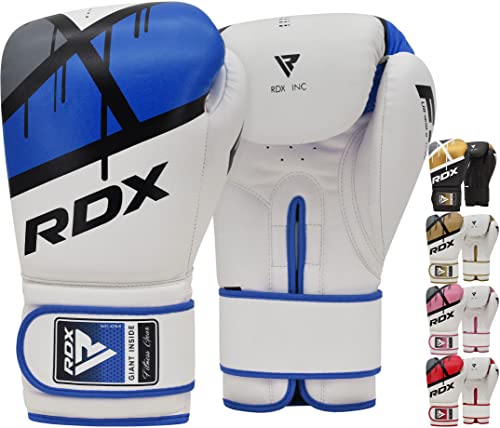 RDX Boxhandschuhe Muay Thai Boxsack Training Sparring Kickboxen Sandsack Maya Hide Leder Boxing Gloves, Blau, 14 oz von RDX