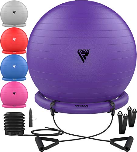 RDX Gymnastikball mit Widerstandsbänder Stabilitätsbasis, Extra Dicker Sitzball Yoga Pezziball Fitness Pilates Stuhl, Anti-Berst Balance Ball Luftpumpe Schwangerschaft Büro Hause Fitnessstudio 250kgs von RDX