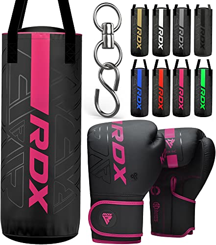 RDX Kinder Boxsack 2ft und Boxhandschuhe Set, Gefüllt Junior Kara Sandsack für Boxen, Kampfsport Kickboxen, Muay Thai, MMA Training, Punchingsäcke Handschuhe (MEHRWEG) von RDX