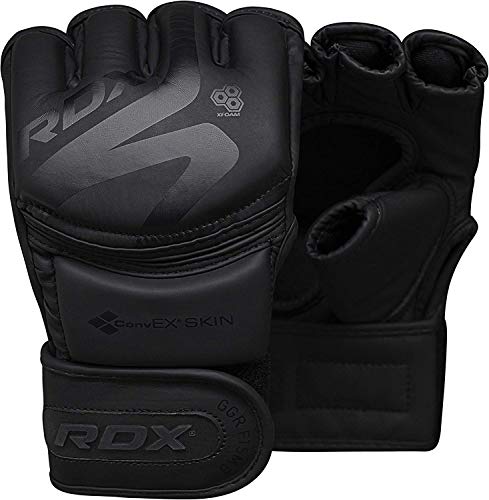 RDX MMA-Handschuhe, aus Rindsleder, für Kampfsport, Sparring, Grappling, Training, mattschwarz, S von RDX