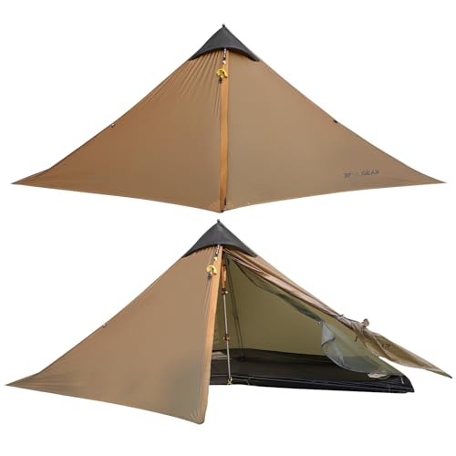 RDYMONKEY UL Gear Lanshan 1 Zelt 1 Person Ultraleicht Zelt Wasserdichtes Professionelles Wanderzelt für 1 Person Camping Doppelschicht (3 Jahreszeiten,Khaki) von RDYMONKEY