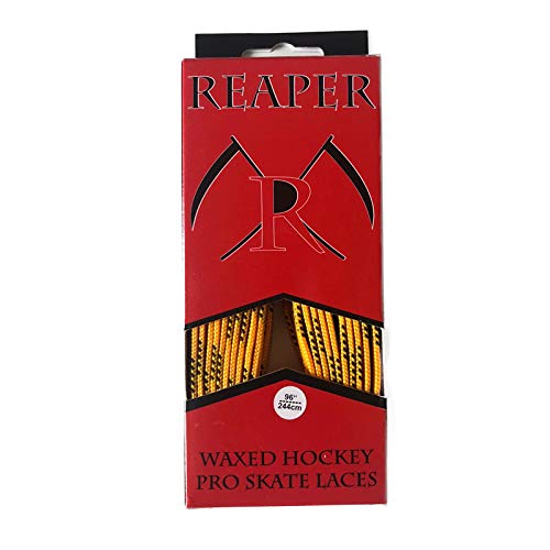 REAPER Hockey Senkel PRO Waxed - GELB 96" (244cm) - 1 Paar gewachste Schnürsenkel für Schlittschuhe von REAPER