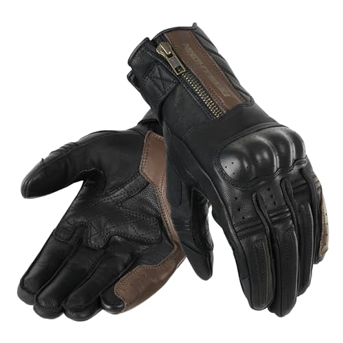 REBELHORN Hunter Motorradhandschuhe Herren | Leder | Knöchelprotektoren | Perforation von Fingerbereichen | Anatomisches Design | Touchscreen-freundliche Pads von REBELHORN