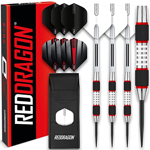 RED DRAGON Evos: 28 Gram Weiß Tungsten Dartpfeile Profi Steel Darts Set mit Flights, Schäfte and Brieftasche von RED DRAGON