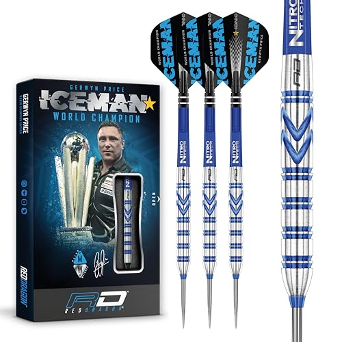 RED DRAGON Gerwyn Price Iceman Originals 23 Gram Professional Tungsten Darts Set with Flights and Stems von RED DRAGON