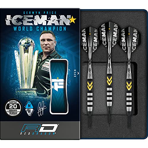 RED DRAGON Gerwyn Price Iceman Thunder Special Edition Soft Tip: 18 Gramm Tungsten Steel Dartpfeile Set mit Flights und Schäfte von RED DRAGON