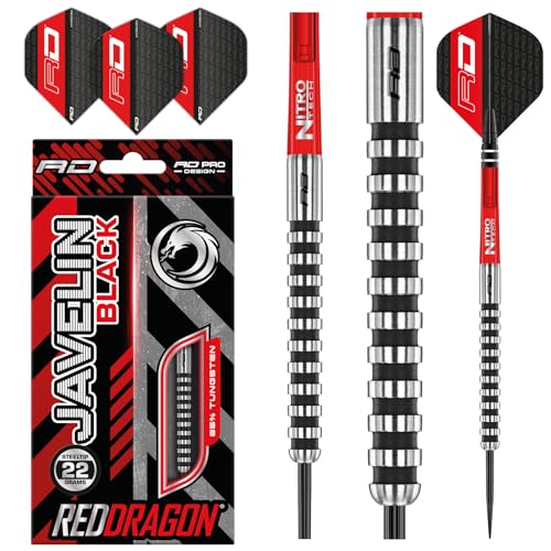 RED DRAGON Javelin Black Series Profi Dartpfeile 22 Gramm Steeldarts Setmit Flights und Schäfte von RED DRAGON