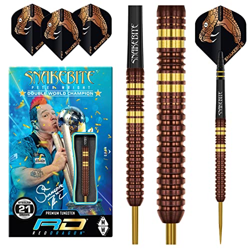 RED DRAGON Peter Snakebite Wright Copper Fusion 21 Gramm Premium Wolfram Darts Set mit Flüge und Stielen von RED DRAGON