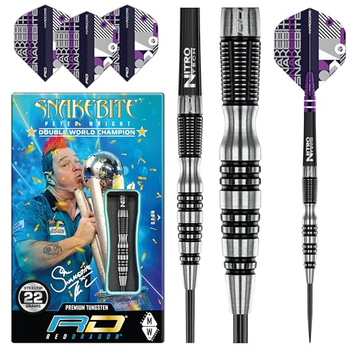 RED DRAGON Peter Wright Snakebite Black Racer 22 Gramm Professional Tungsten Dartpfeile Set mit Flights und Schäfte von RED DRAGON