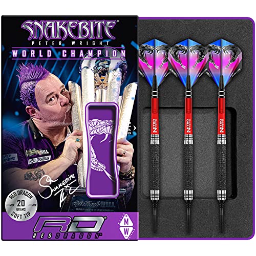 RED DRAGON Peter Wright Snakebite Melbourne Masters 20g Fassgewicht, 22g Gesamtgewicht Softip Tungsten Darts mit Flights und Schäfte von RED DRAGON