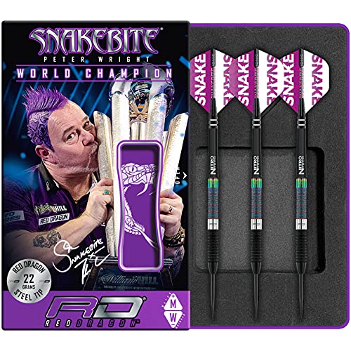 RED DRAGON Peter Wright Snakebite World Champion Diamond Fusion SE 22 Gram Professionelles Dart-Set mit Flights and Shafts (Stems) von RED DRAGON