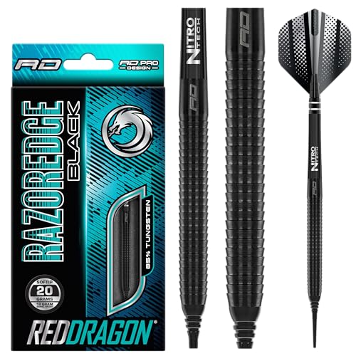 RED DRAGON Razor Edge Black 18 Gramm Softip Dartpfeile Tungsten Profi Steel Darts mit Flights und Schäfte von RED DRAGON