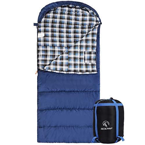 REDCAMP Baumwolle Flanell Schlafsack für Erwachsene, XL 32 F komfortablen, Umschlag mit Kompression Sack Blau 900 g (241,3 x 88,9 cm) von REDCAMP