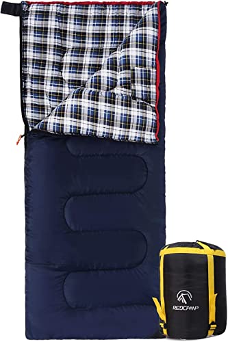 REDCAMP XL Baumwoll Schlafsack warm für Erwachsene,Bequeme Flanell Kompakt deckenschlafsack 3-4 Jahreszeit Kaltes Wetter Outdoor Winter für Angeln Camping, Blau mit 2lbs Füllung von REDCAMP