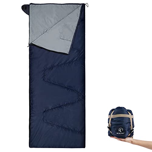 REDCAMP Großer ultraleichter Schlafsack für Rucksackreisen, breiter Komfort für Erwachsene, warmes Wetter, mit Kompressionssack, Marineblau (210,1 x 83,8 cm) von REDCAMP