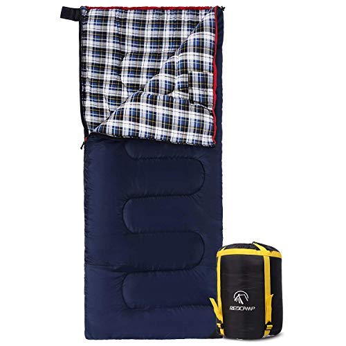REDCAMP Baumwollschlafsack für Erwachsene, Flanell, Kompakter Schlafsack für Camping, Angeln, 3-4 Jahreszeiten, kaltes Wetter, Winter, 0,9 kg von REDCAMP