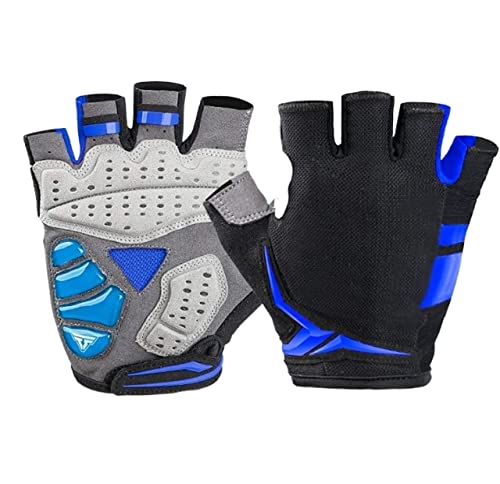 REEKOS Radsporthandschuhe Fahrradhandschuhe Anti-Rutsch-Gel-Pad, Leichte, Atmungsaktive MTB-Handschuhe, Fahrrad-Halbfinger-Handschuh Radhandschuhe Sporthandschuhe(Color:Blue,Size:XL) von REEKOS