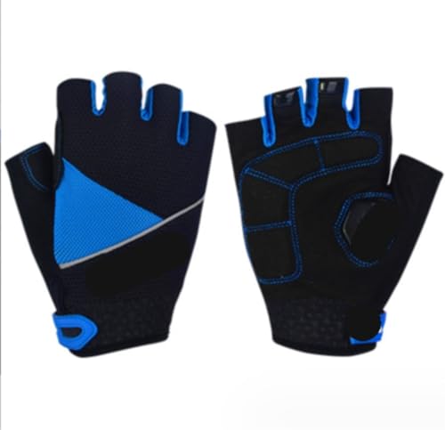 REEKOS Radsporthandschuhe Fahrradhandschuhe Halbfinger-Handschuhe, Gewichtheben, Halbfinger, Radfahren, Silikon, Stoßdämpfend Radhandschuhe Sporthandschuhe(Color:Blue,Size:L) von REEKOS