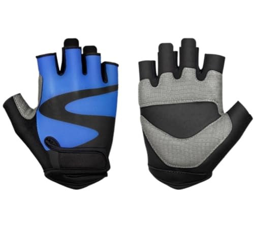 REEKOS Radsporthandschuhe Fahrradhandschuhe Halbfinger-Handschuhe, Gewichtheben, Sport, Belüftet, Training, Gewichtheben Für Männer Und Frauen Radhandschuhe Sporthandschuhe (Color : Blue, Size : XL) von REEKOS