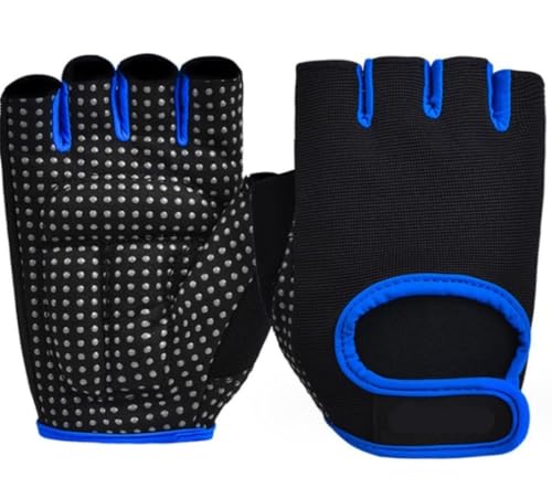 REEKOS Radsporthandschuhe Fahrradhandschuhe Halbfinger-Handschuhe, Gewichtheberhandschuhe, Fitnessstudio, Workout-Unterstützung Für Powerlifting Radhandschuhe Sporthandschuhe (Color : Blue, Size : S) von REEKOS