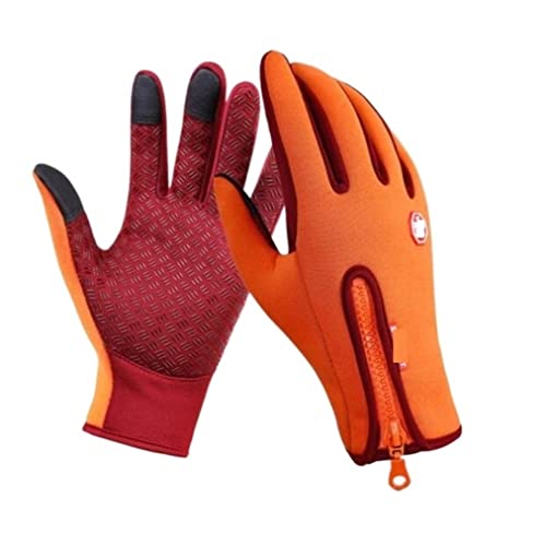REEKOS Radsporthandschuhe Fahrradhandschuhe Winddichte Winter Warme Handschuhe Herren Skihandschuhe Motorradfahren Touchscreen Radhandschuhe Sporthandschuhe (Color : Orange, Size : L) von REEKOS