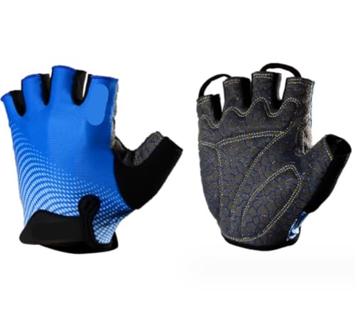 Radsporthandschuhe Fahrradhandschuhe Halbfinger-Handschuhe Für Gewichtheben, Buntes, Stoßdämpfendes Handflächenpolster Für Den Außenbereich Radhandschuhe Sporthandschuhe ( Color : Blue , Size : S ) von REEKOS