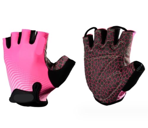 Radsporthandschuhe Fahrradhandschuhe Halbfinger-Handschuhe Für Gewichtheben, Buntes, Stoßdämpfendes Handflächenpolster Für Den Außenbereich Radhandschuhe Sporthandschuhe (Color : Rosa, Size : M) von REEKOS