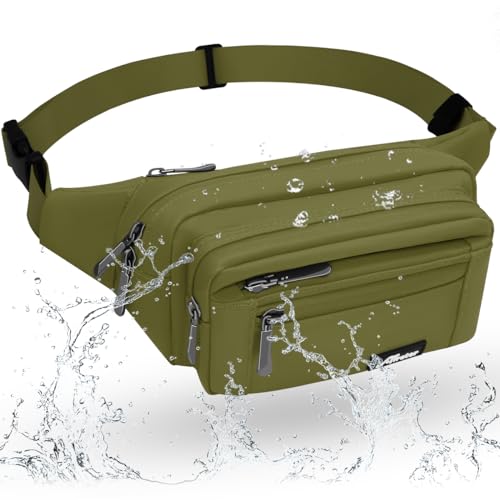 REETEE Bauchtasche Gürteltasche für Damen und Herren Wasserdicht Hüfttasche mit 5 Taschen, Brustbeutel Sport Tasche für Outdoor Reise Wandern Hundetraining(A-grün) von REETEE
