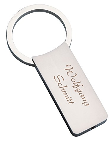 Schlüsselanhänger mit Gravur rechteckig mit großem flachen Ring Silber, Metall von REFLECTS