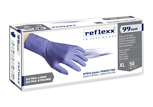 REFLEXX R99/S "hirisk," Die hohe Widerstand puderfrei Nitril Handschuhe Gr 8,9, Gr. S, Blau (50 Stück) von REFLEXX
