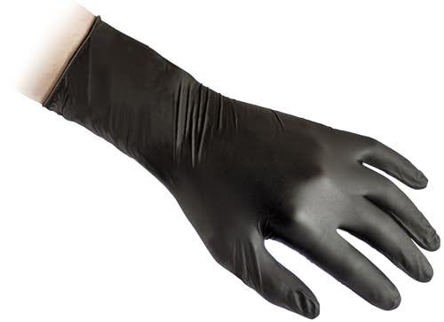 REFLEXX n79p/L extra lang, 30 cm, puderfrei Nitril Handschuhe gr7.7, Gr. Large, Schwarz (50 Stück) von REFLEXX
