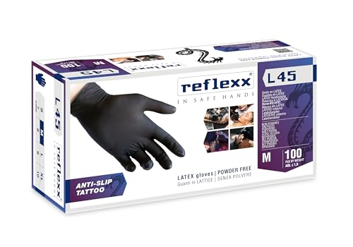 Reflexx L45/M Schwarze Puderfreie Latexhandschuhe g. 6.2 (M) von REFLEXX