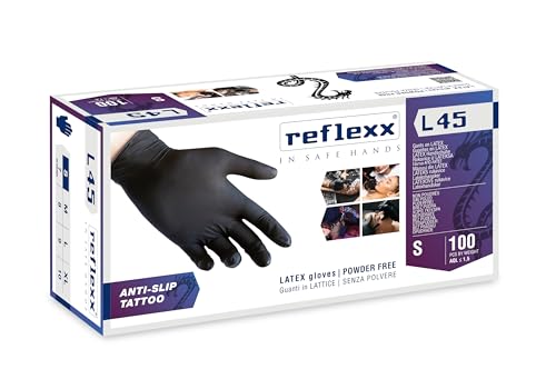 Reflexx L45/S Schwarze Puderfreie Latexhandschuhe g. 6.2 (M) von REFLEXX