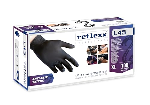 Reflexx L45/XL Schwarze Puderfreie Latexhandschuhe g. 6.2 (M) von REFLEXX