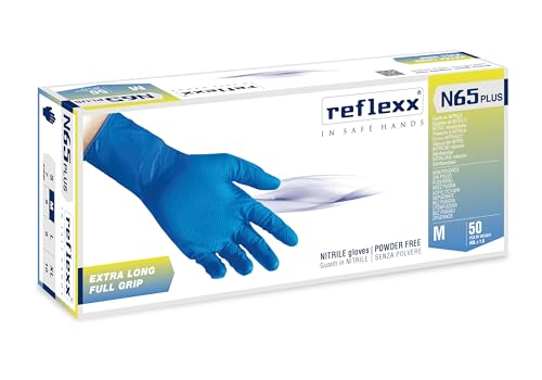 Reflexx N65 Plus M – Extra lange puderfreie blau Nitrilhandschuhe29 cm. – g. 9.2 (M) von REFLEXX