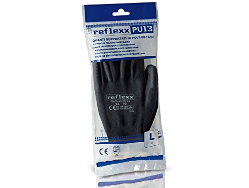 Reflexx PU13/L Handschuhe mit PU-Unterstützung, 2er-Pack (1 Paar), Größe L, Schwarz von REFLEXX