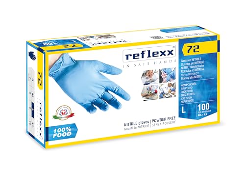 Reflexx R72, puderfreie Nitrilhandschuhe, L, hellblau, 100 von REFLEXX